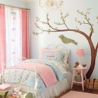 Детская, традиционный интерьер, комната принцессы, розовая гамма, рисунок на стене