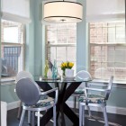 Столовая, современный стиль, столовая в квартире, стеклянный стол