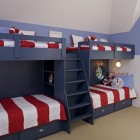 Детская, традиционный интерьер, окна люки, двухэтажная кровать, четыре кровати, окно в детской, фото интерьера детской