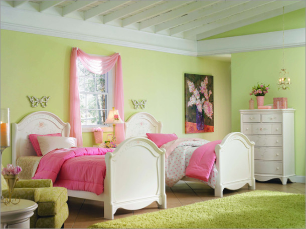 Совмещаем розовый и зеленый в спальне, детской и гостиной