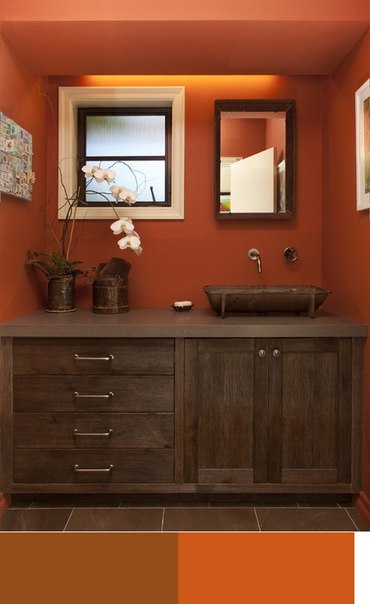 Цветовая гамма: коричневый, темно-оранжевый, белый в ванной комнате